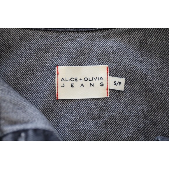 Alice+Olivia Womens Sz S Cropped Black Denim Jean Jacket Ruffle Sleeves Y2K - Picture 5 of 7